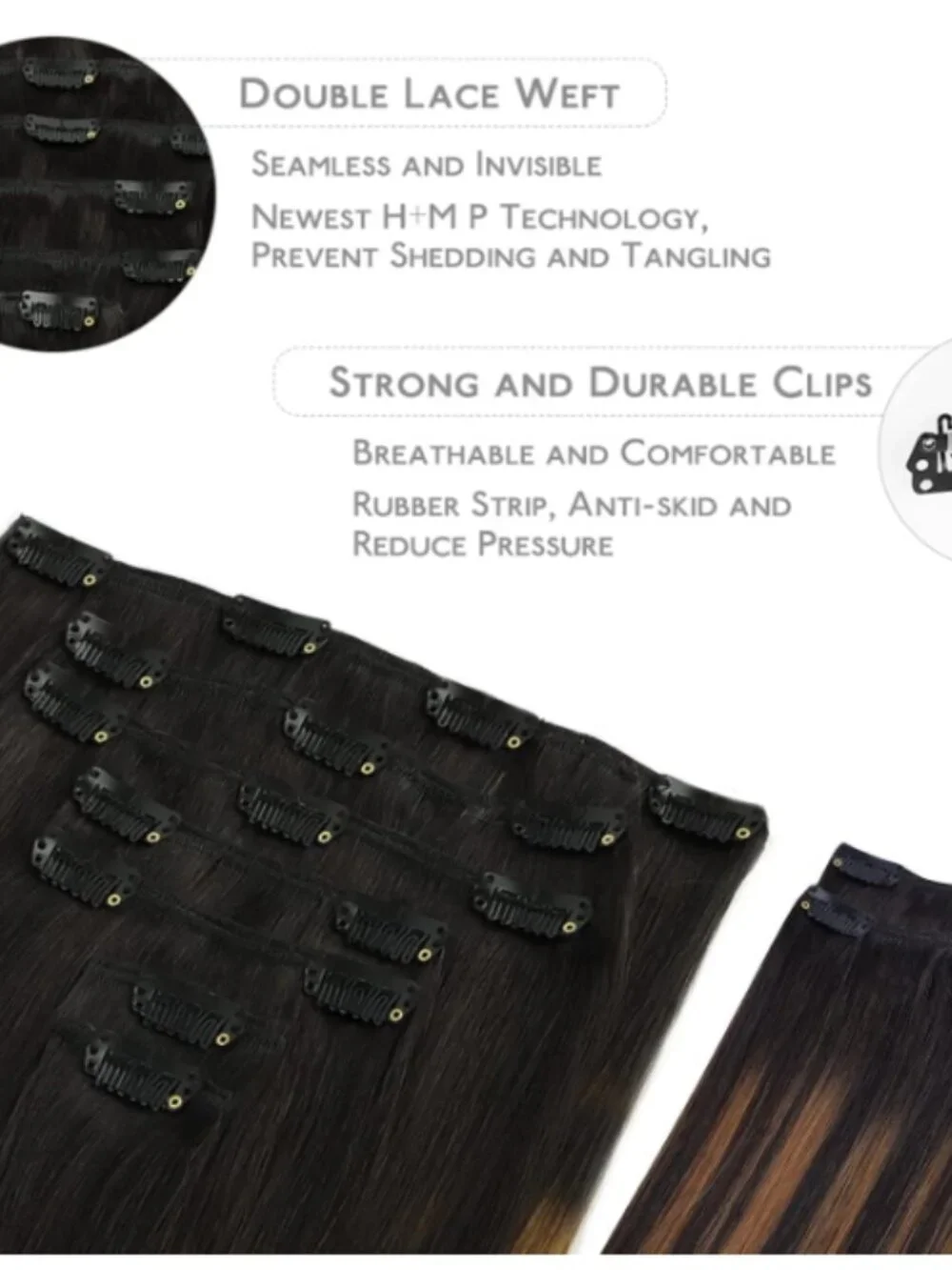 Clip-in Hair Extensions, 9pcs, 24 in. Balayage Natural Black to Chestnut Brown